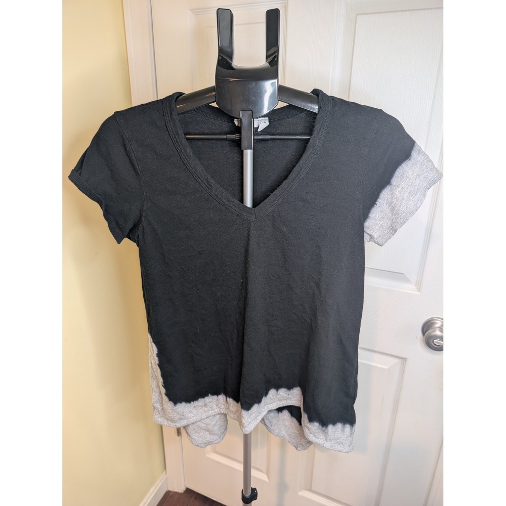 Wilt T-Shirt Womens XS Black Gray Colorblock V-Neck Tie Dye Cotton USA